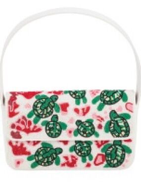 White Shoulder Bag with Green beaded turquoise print